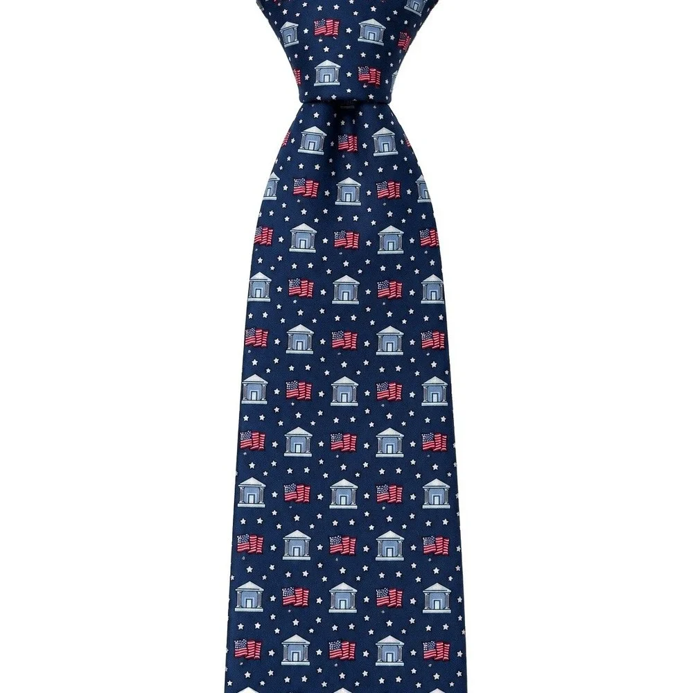 Vineyard Vines Rare 100% Silk Mens Necktie custom White House Flags 250th Anniv